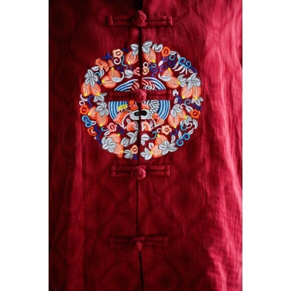 Vintage cotton Embroidered Mandarin Long Sleeve  Jacket S - Picture 7 of 9